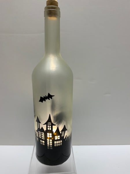 Lighted Glass Halloween Wine bottle
