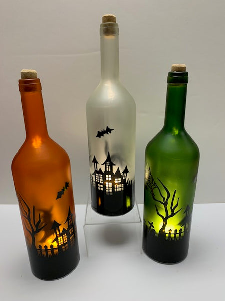 Lighted Glass Halloween Wine bottle