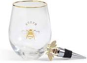 Queen Bee Stemless Wine Glass & Wine Stopper