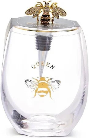 Queen Bee Stemless Wine Glass & Wine Stopper