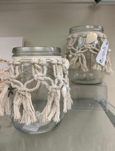 Macrame and Shells Candleholder