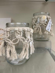 Macrame and Shells Candleholder