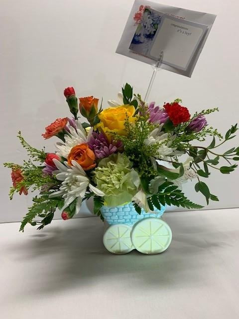 Baby Stroller Flower Arrangement Boy