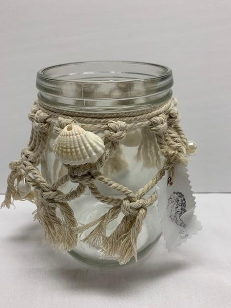 Macrame and Shells Candleholder