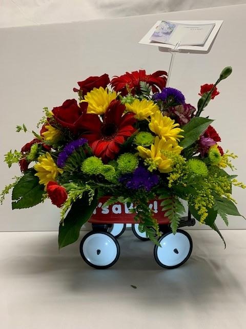 Red Wagon Flower Arrangement